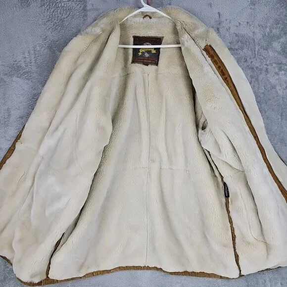Adventure Bound By Wilsons Suede Leather Coat Mens L Brown Faux Fur Lined VTG